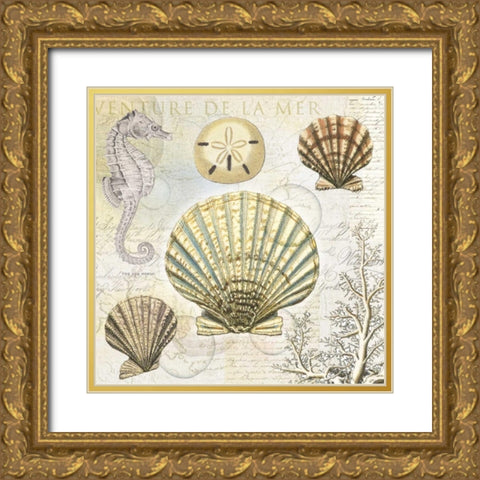 Shell 2 Gold Ornate Wood Framed Art Print with Double Matting by Lula Bijoux and Company