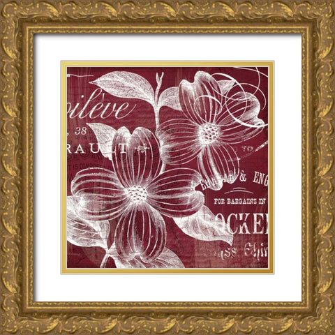 OxBlood Fleurs 1 Gold Ornate Wood Framed Art Print with Double Matting by Lula Bijoux and Company