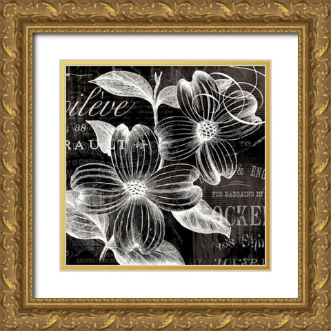 White Fleurs Gold Ornate Wood Framed Art Print with Double Matting by Lula Bijoux and Company