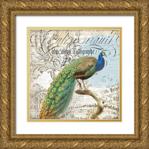 Peacock 2 Gold Ornate Wood Framed Art Print with Double Matting by Lula Bijoux and Company
