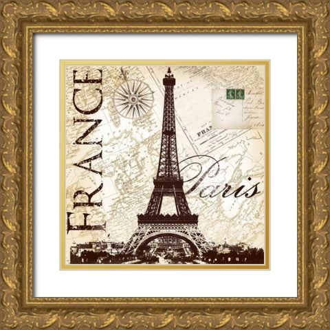 Fance Eiffel Gold Ornate Wood Framed Art Print with Double Matting by Lula Bijoux and Company