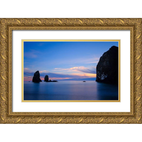 Blue Calm Gold Ornate Wood Framed Art Print with Double Matting by Taylor, Glenn