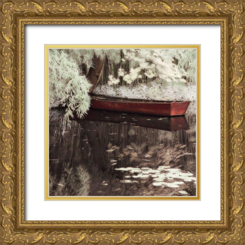 Bateau a Giverney Gold Ornate Wood Framed Art Print with Double Matting by Poinski, Dianne