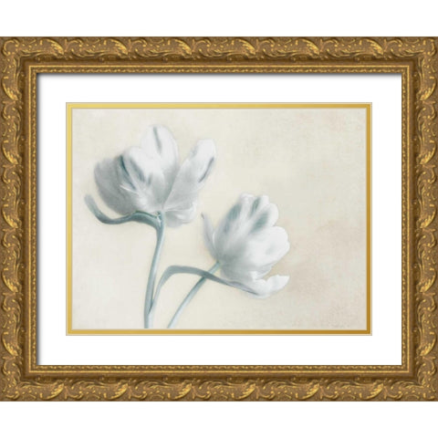 Blue Ivory Blossom 2 Gold Ornate Wood Framed Art Print with Double Matting by Poinski, Dianne