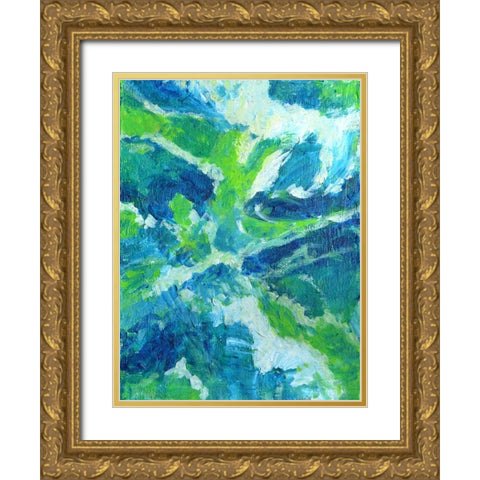 Abstract Bluegreen 2 Gold Ornate Wood Framed Art Print with Double Matting by Jenner, Roya