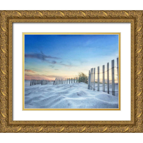 Fenced Sunset Gold Ornate Wood Framed Art Print with Double Matting by Rowland, Joseph
