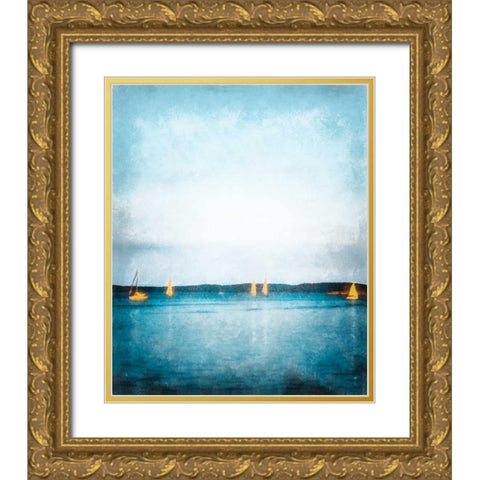 Seaview Painted Sailboats Gold Ornate Wood Framed Art Print with Double Matting by Rowland, Joseph