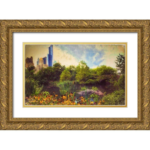 Central Park Painted Gold Ornate Wood Framed Art Print with Double Matting by Rowland, Joseph