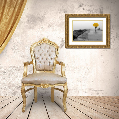 Walking In The Rain Gold Ornate Wood Framed Art Print with Double Matting by De Carvalho, Sandro