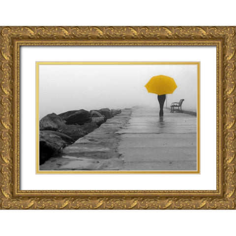 Walking In The Rain Gold Ornate Wood Framed Art Print with Double Matting by De Carvalho, Sandro