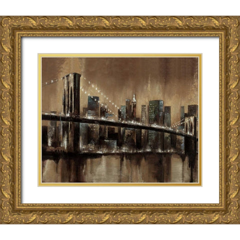 Brooklyn After Dark Gold Ornate Wood Framed Art Print with Double Matting by Sunny