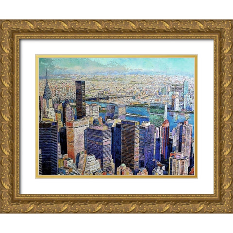 View of New York City Gold Ornate Wood Framed Art Print with Double Matting by Ghanooni, Sarah
