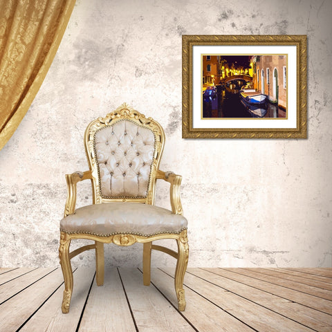 Gondola Night Gold Ornate Wood Framed Art Print with Double Matting by Ghanooni, Sarah