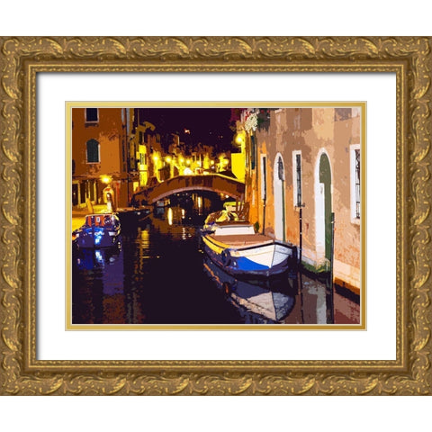 Gondola Night Gold Ornate Wood Framed Art Print with Double Matting by Ghanooni, Sarah