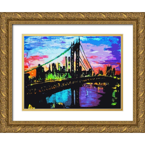Brooklyn Bridge Sky Gold Ornate Wood Framed Art Print with Double Matting by Ghanooni, Sarah