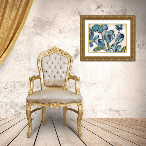 Aqua Flora A1 Gold Ornate Wood Framed Art Print with Double Matting by Haynes, Smith