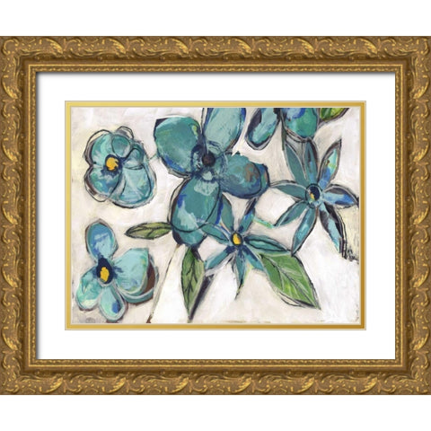 Aqua Flora A2 Gold Ornate Wood Framed Art Print with Double Matting by Haynes, Smith