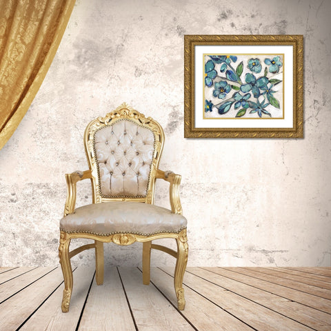 Aqua Flora Gold Ornate Wood Framed Art Print with Double Matting by Haynes, Smith