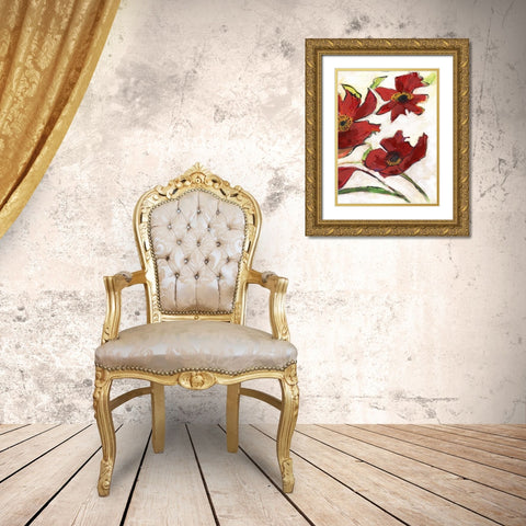 Red Flora C2 Gold Ornate Wood Framed Art Print with Double Matting by Haynes, Smith