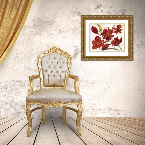 Red Flora Gold Ornate Wood Framed Art Print with Double Matting by Haynes, Smith
