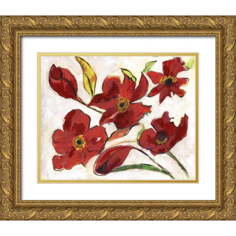 Red Flora Gold Ornate Wood Framed Art Print with Double Matting by Haynes, Smith