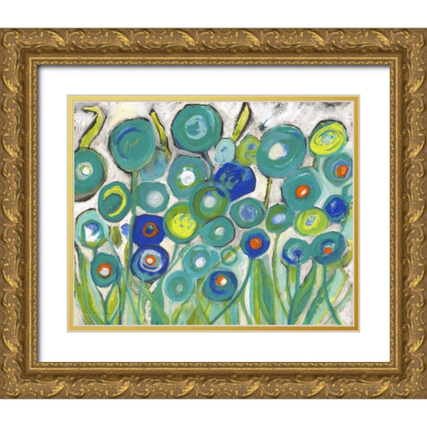 Flora Discs in Seafoam Gold Ornate Wood Framed Art Print with Double Matting by Haynes, Smith