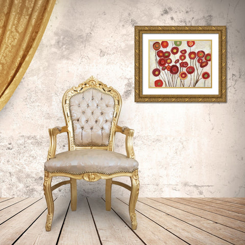 Flora Discs in Reds Gold Ornate Wood Framed Art Print with Double Matting by Haynes, Smith
