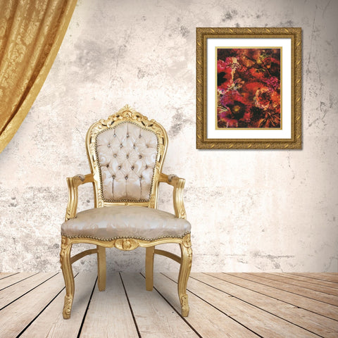 Crimson Florals Gold Ornate Wood Framed Art Print with Double Matting by Haynes, Smith