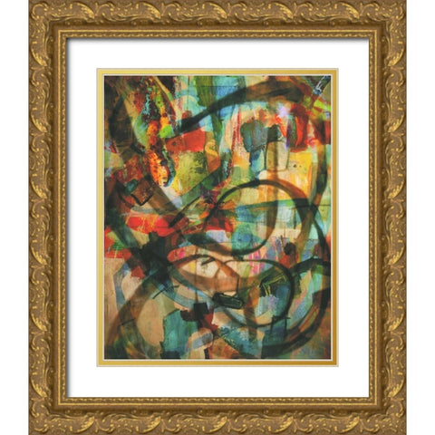 Stained Glass Graffiti Gold Ornate Wood Framed Art Print with Double Matting by Haynes, Smith