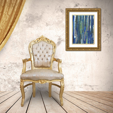 Ultramarine Streaks Gold Ornate Wood Framed Art Print with Double Matting by Haynes, Smith