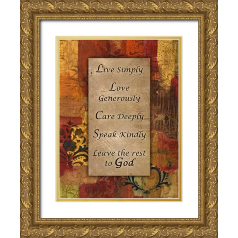 Live Simply Damask Autumn Blooms Gold Ornate Wood Framed Art Print with Double Matting by Haynes, Smith