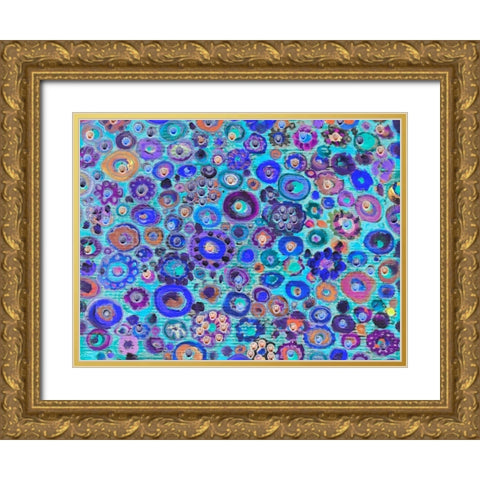 Dark Blue Floral Gold Ornate Wood Framed Art Print with Double Matting by Lewis, Sharalee