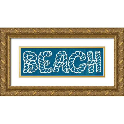 Blue Beach Gold Ornate Wood Framed Art Print with Double Matting by Lewis, Sheldon