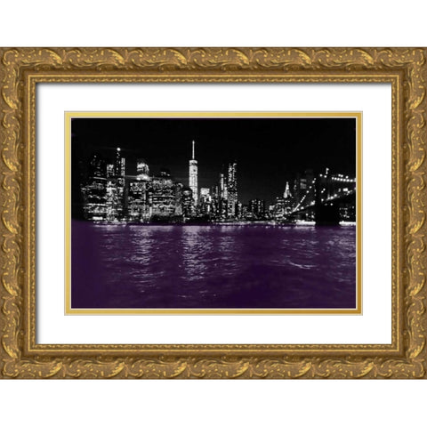 New York City Purple Rain Gold Ornate Wood Framed Art Print with Double Matting by Lewis, Sheldon