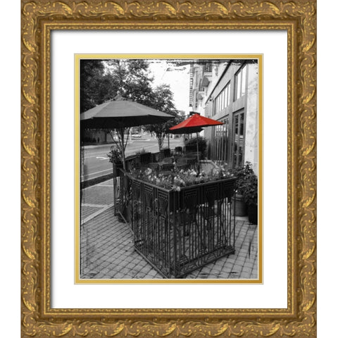 Red Restaurant Umbrella Pop Gold Ornate Wood Framed Art Print with Double Matting by Lewis, Sheldon