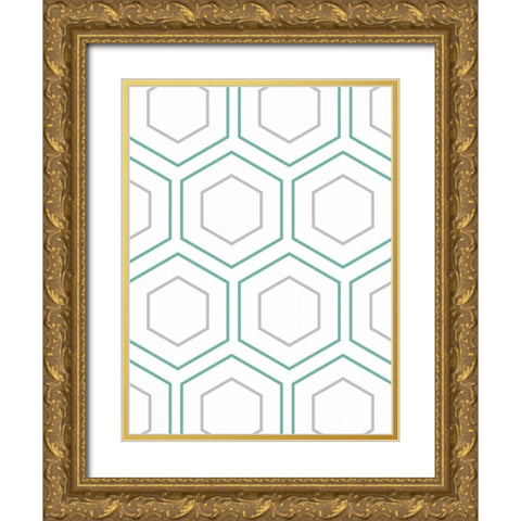Geo In Teal Gold Ornate Wood Framed Art Print with Double Matting by Lewis, Sheldon