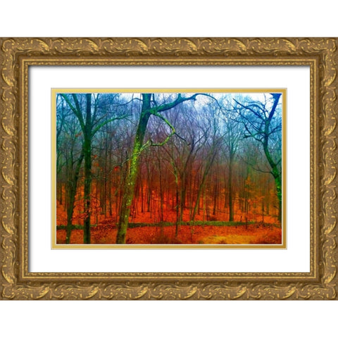 Firery Forest Gold Ornate Wood Framed Art Print with Double Matting by Lewis, Sheldon