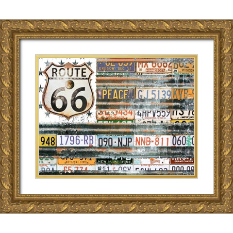 Route 66 America Gold Ornate Wood Framed Art Print with Double Matting by Lewis, Sheldon