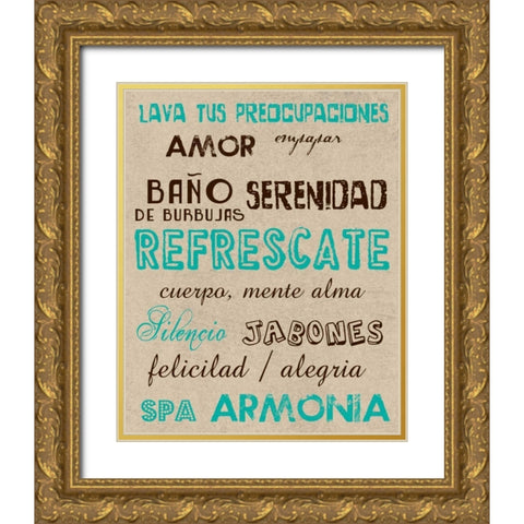 Spanish Typography Bath Gold Ornate Wood Framed Art Print with Double Matting by Lewis, Sheldon