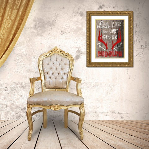All Of The Other Reindeer Gold Ornate Wood Framed Art Print with Double Matting by Lewis, Sheldon