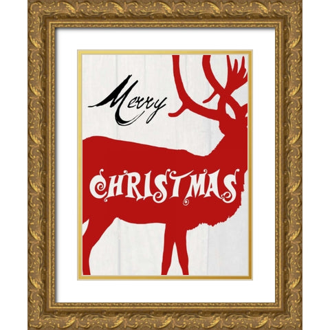 Merry Christmas Gold Ornate Wood Framed Art Print with Double Matting by Lewis, Sheldon