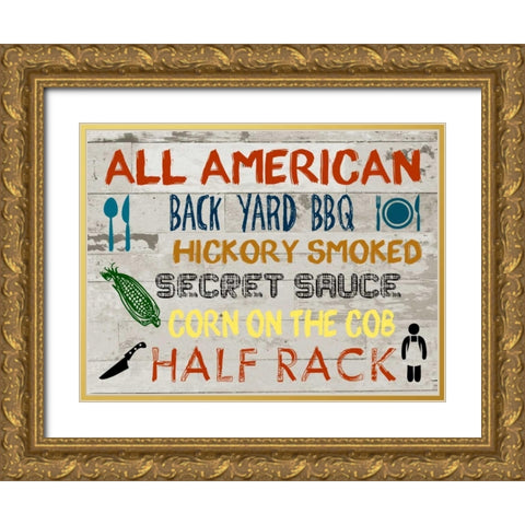 American BBQ Board Gold Ornate Wood Framed Art Print with Double Matting by Lewis, Sheldon