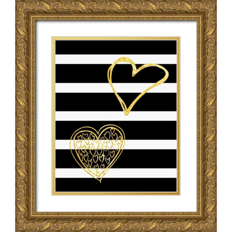 Lovers Hearts Gold Ornate Wood Framed Art Print with Double Matting by Lewis, Sheldon