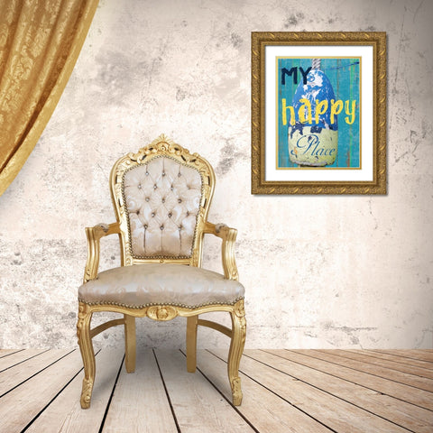 Happy Place Gold Ornate Wood Framed Art Print with Double Matting by Lewis, Sheldon