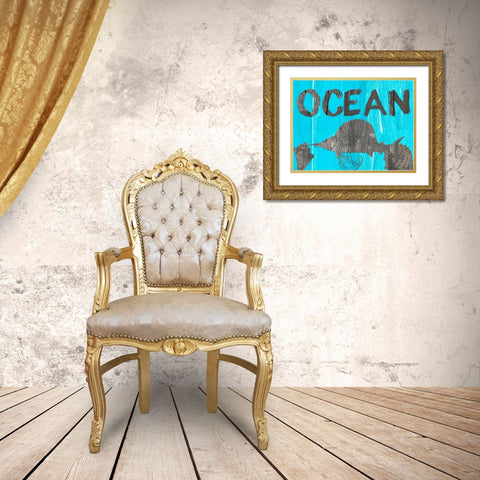 Ocean Blue Gold Ornate Wood Framed Art Print with Double Matting by Lewis, Sheldon