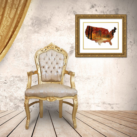 Fall Time USA Gold Ornate Wood Framed Art Print with Double Matting by Lewis, Sheldon