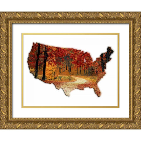 Fall Time USA Gold Ornate Wood Framed Art Print with Double Matting by Lewis, Sheldon