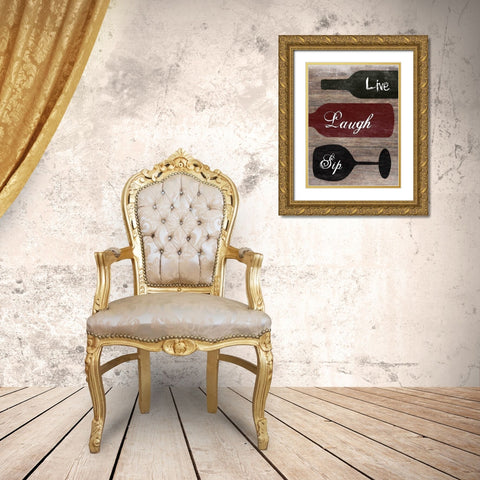 Live Laugh Sip Gold Ornate Wood Framed Art Print with Double Matting by Lewis, Sheldon
