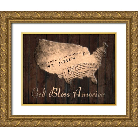 God Bless America Gold Ornate Wood Framed Art Print with Double Matting by Lewis, Sheldon