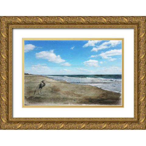 Tranquil Walk By The Ocean Gold Ornate Wood Framed Art Print with Double Matting by Lewis, Sheldon